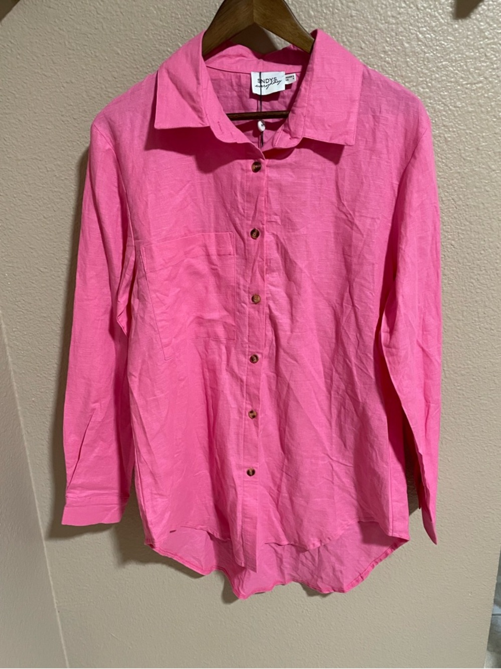 SNDYS. Linen Pink Button-Down Long Sleeve Shirt NEW